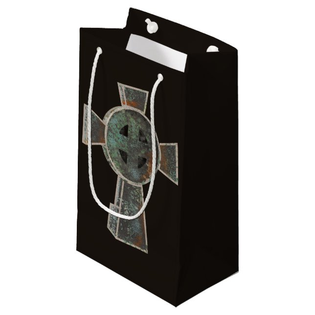 Gothic Halloween Graveyard Headstone Cross Drawing Small Gift Bag (Front Angled)