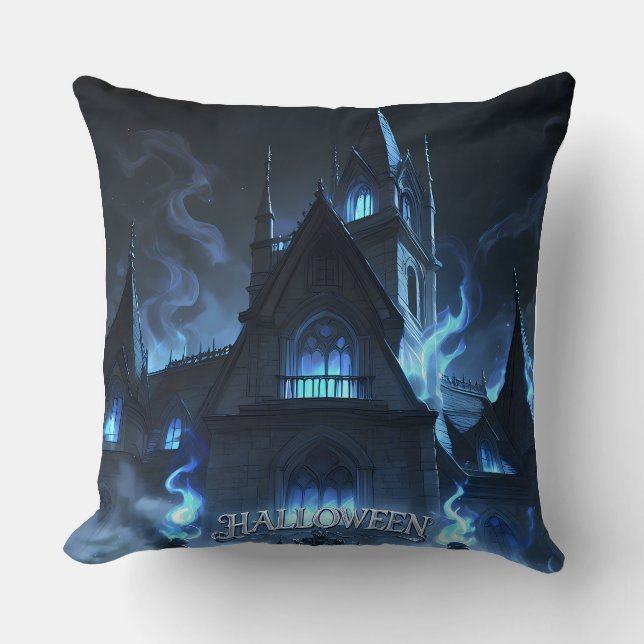 Gothic Halloween Haunted Castle Cushion (Front)
