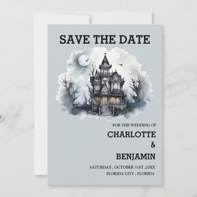 Gothic Halloween Hororr Wedding  Save The Date (Front)