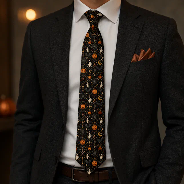 Gothic Halloween Jack-O-Lantern Ghosts & Bats Tie | Zazzle