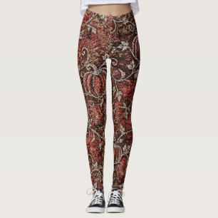 Gothic Halloween Leggings with Silver Pumpkin Vine