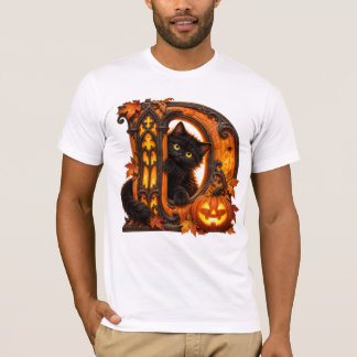 Gothic Halloween Letter D – Spooky Pumpkin & Black T-Shirt