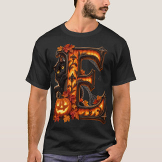 Gothic Halloween Letter E– Spooky Pumpkin & Black  T-Shirt