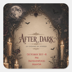 Gothic Halloween Party Invitation, Dark Candleligh Square Sticker
