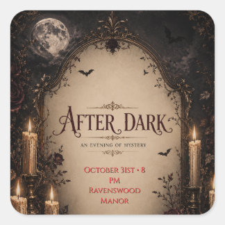 Gothic Halloween Party Invitation, Dark Candleligh Square Sticker