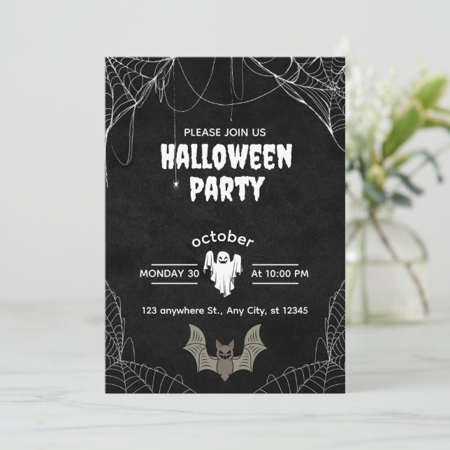 Gothic Halloween Party Invitation with Spiders (Standing Front)