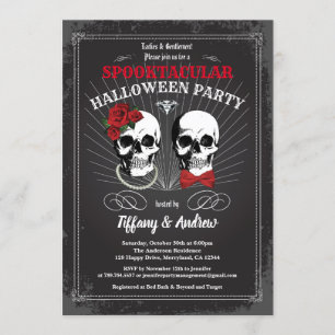 Gothic halloween party invite. Black red white Invitation