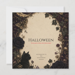 Gothic Halloween Party Roses, Dark Ivy, Moth, moon Invitation