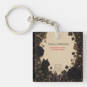 Gothic Halloween Party Roses, Dark Ivy, Moth, moon Key Ring