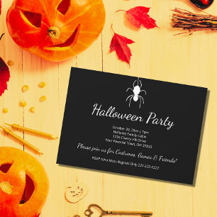 Gothic Halloween Party White Spider Black Invitation