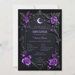 Gothic Halloween Purple Floral Quinceanera Invitat Invitation