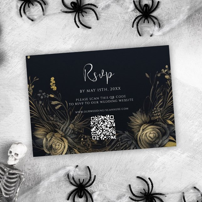 Gothic Halloween QR Code Wedding RSVP Card (Gothic Halloween QR Code Wedding RSVP Card)