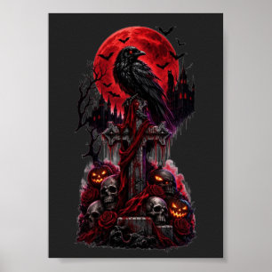 Gothic Halloween Raven Haunted Graveyard Pumpkin Poster