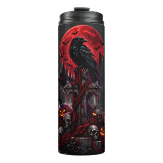 Gothic Halloween Raven Haunted Graveyard Pumpkin Thermal Tumbler