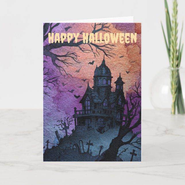 Gothic Halloween Scene Holiday Card (Front)