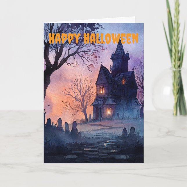 Gothic Halloween Scene Holiday Card (Front)