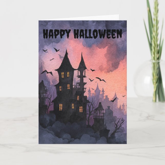 Gothic Halloween Scene Holiday Card (Front)