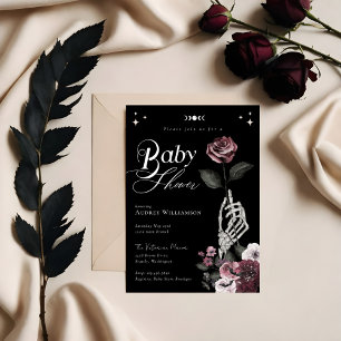 Gothic Halloween Skeleton Hand Rose Baby Shower Invitation