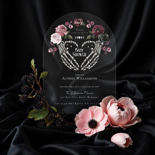 Gothic Halloween Skeleton Hands Heart Baby Shower Acrylic Invitations