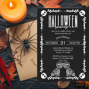 Gothic Halloween Skeleton Skull Wine Toast Elegant Card