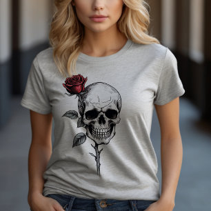 Gothic Halloween Skull and Rose T-Shirt