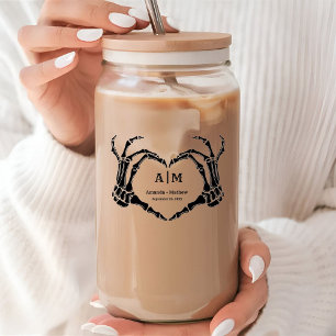 Gothic Halloween Skull Hand Heart Black Wedding Can Glass