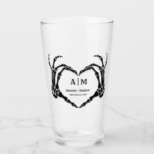 Gothic Halloween Skull Hand Heart Black Wedding Glass