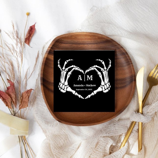 Gothic Halloween Skull Hand Heart Black Wedding Napkin (Creator Uploaded)
