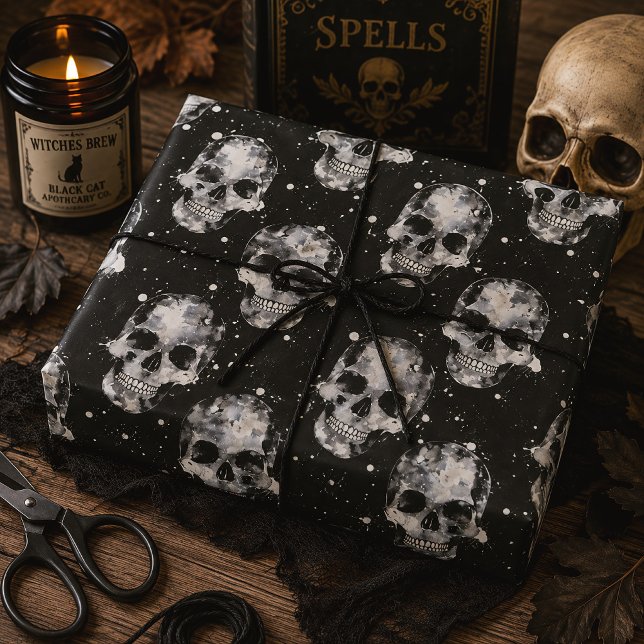 Gothic Halloween Skulls Macabre Spooky Wrapping Paper (Creator Uploaded)