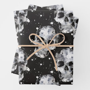 Gothic Halloween Skulls Spooky Season Wrapping Paper Sheet