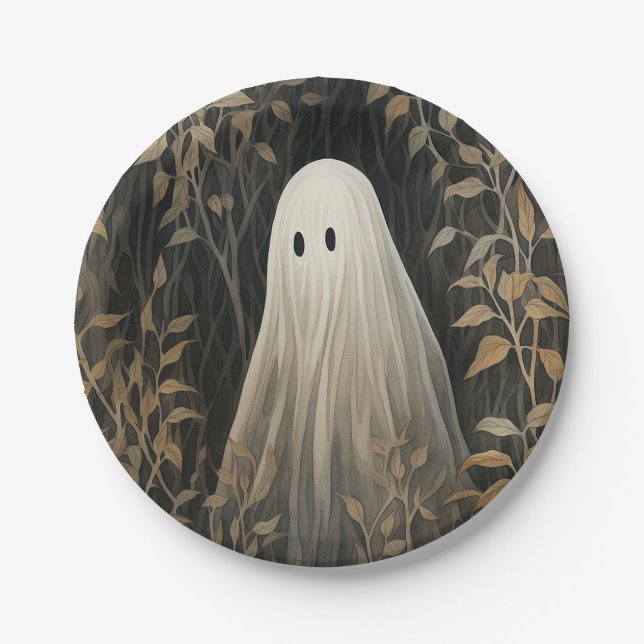 Gothic Halloween Spooky Ghost Paper Plate (Front)