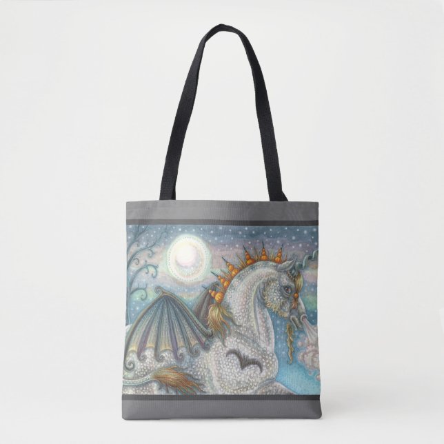 GOTHIC HALLOWEEN UNICORN WITH BAT WINGS, HORSE TOTE BAG (Front)
