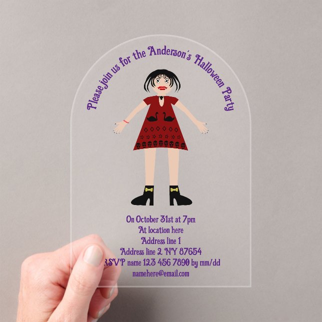 Gothic Halloween Vampire Lady Custom Acrylic Invitations (Insitu (Handheld))