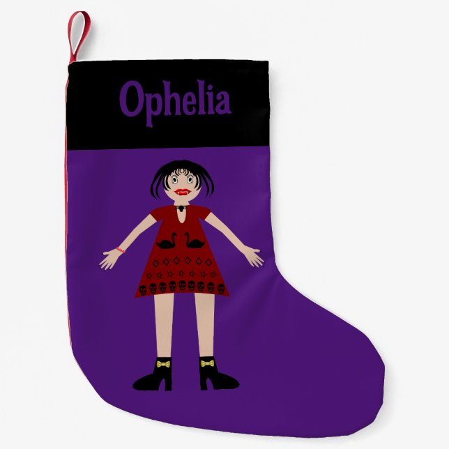 Gothic Halloween Vampire Lady Custom Name Small Christmas Stocking (Front)