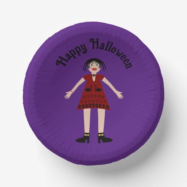 Gothic Halloween Vampire Lady Custom Paper Plate (Front)