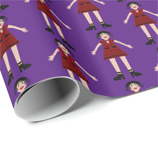 Gothic Halloween Vampire Lady Patterned Wrapping Paper (Roll Corner)