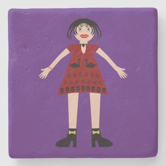 Gothic Halloween Vampire Lady Stone Coaster (Front)