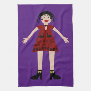 Gothic Halloween Vampire Lady Tea Towel