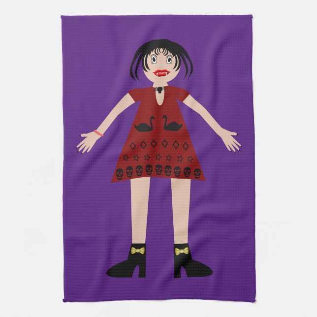 Gothic Halloween Vampire Lady Tea Towel (Vertical)