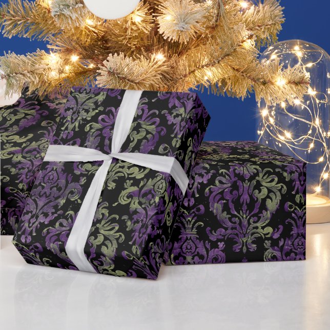 Gothic Halloween Victorian purple pattern  Wrapping Paper (Holidays)