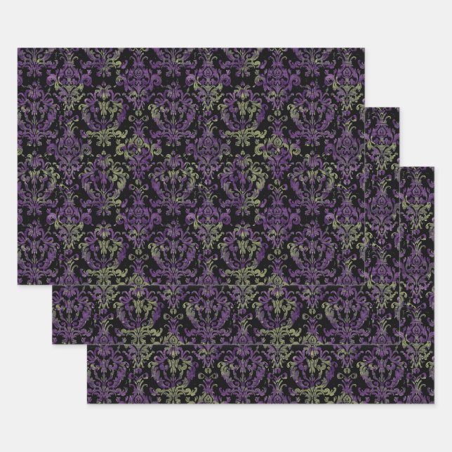 Gothic Halloween Victorian purple pattern Wrapping Paper Sheet (Set)