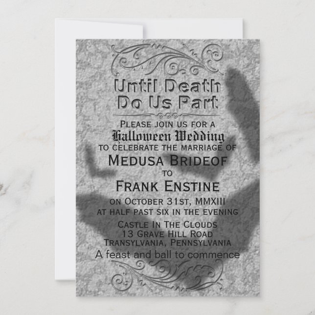 Gothic Halloween Wedding | Flying Bats Shadow Invi Invitation (Front)