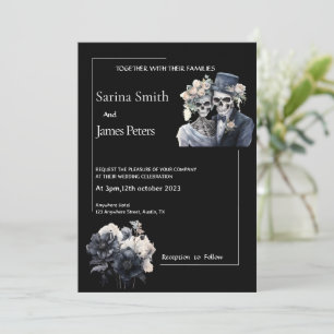  Gothic Halloween Wedding Invitation Black Floral
