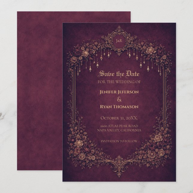 Gothic halloween wedding save the date invitation (Front/Back)