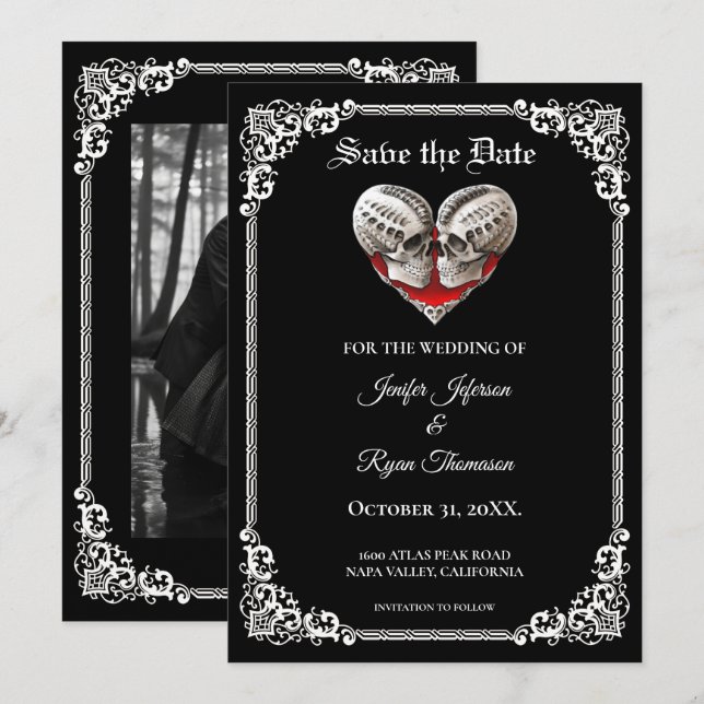 Gothic halloween wedding save the date invitation (Front/Back)