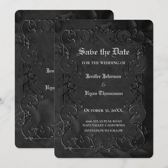 Gothic halloween wedding save the date invitation (Front/Back)