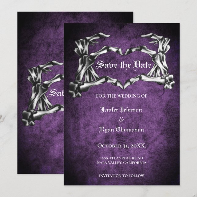 Gothic halloween wedding save the date invitation (Front/Back)
