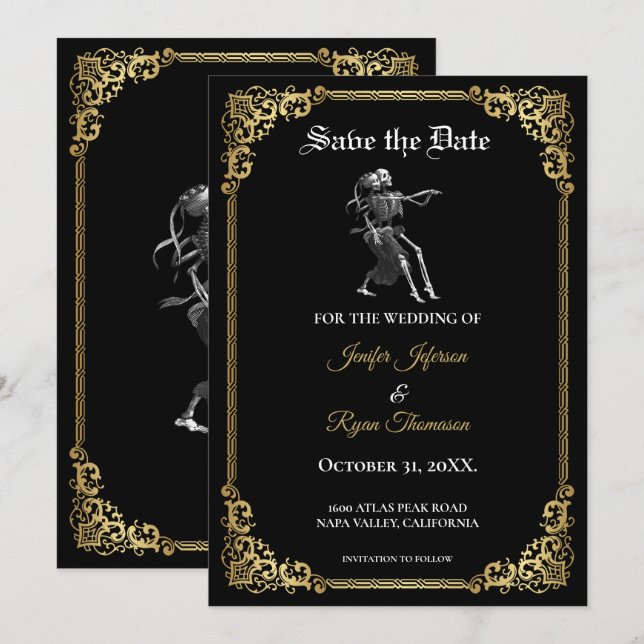 Gothic halloween wedding save the date invitation (Front/Back)