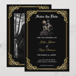 Gothic halloween wedding save the date invitation