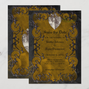 Gothic halloween wedding save the date invitation